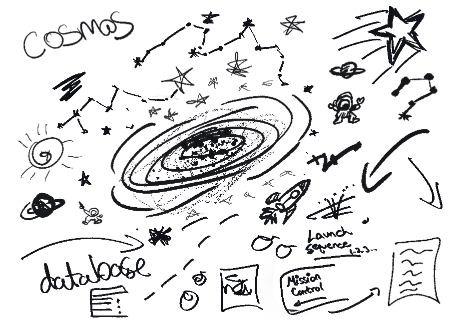 Early concept sketch exploring a space-themed learning experience.