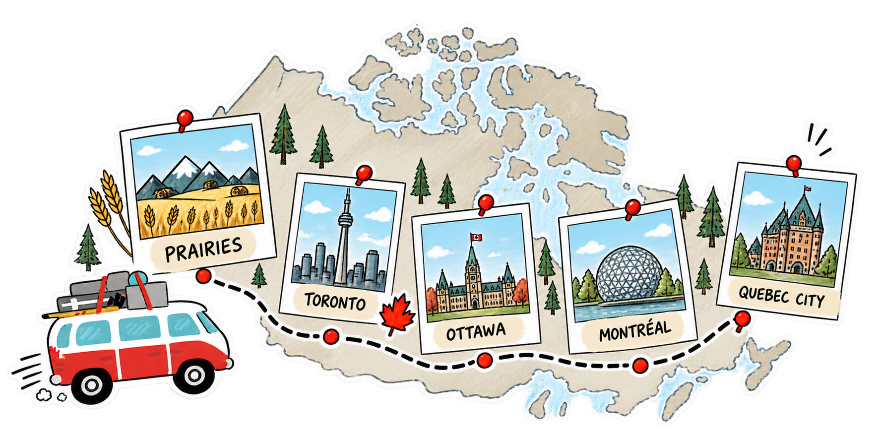 virtual tour map of all 5 cities in Canada
