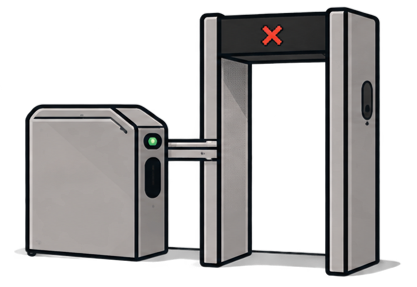 Stadium security entrance with a ticket checkpoint